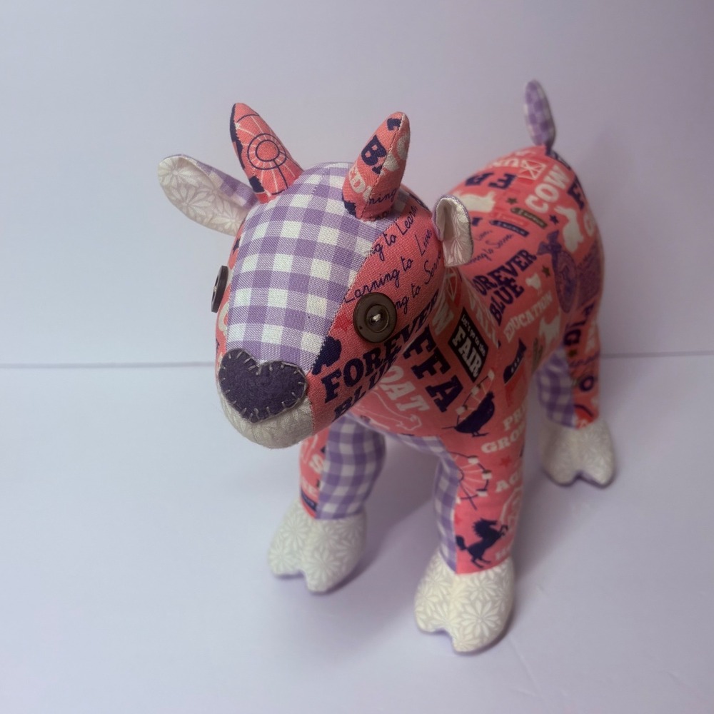 Handmade FFA Patchwork Goat Plush Pink Gingham Farmhouse Decor Stuffed Animal